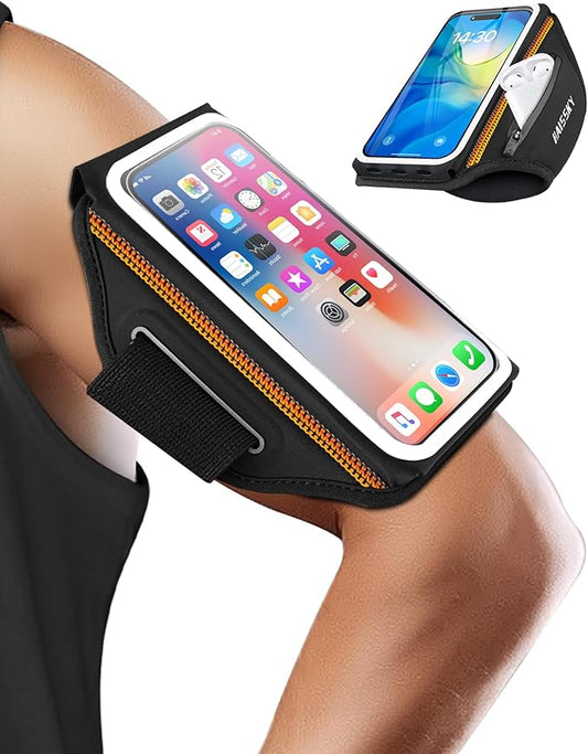 Running Phone Armband with Earphone Holder - 3D Design Cell Phones Armband for iPhone 17/16/15/13 Pro/Plus & S24/S20, Water Resistant Sports Holder with Key Slot - Ideal for 6.9" Phones
