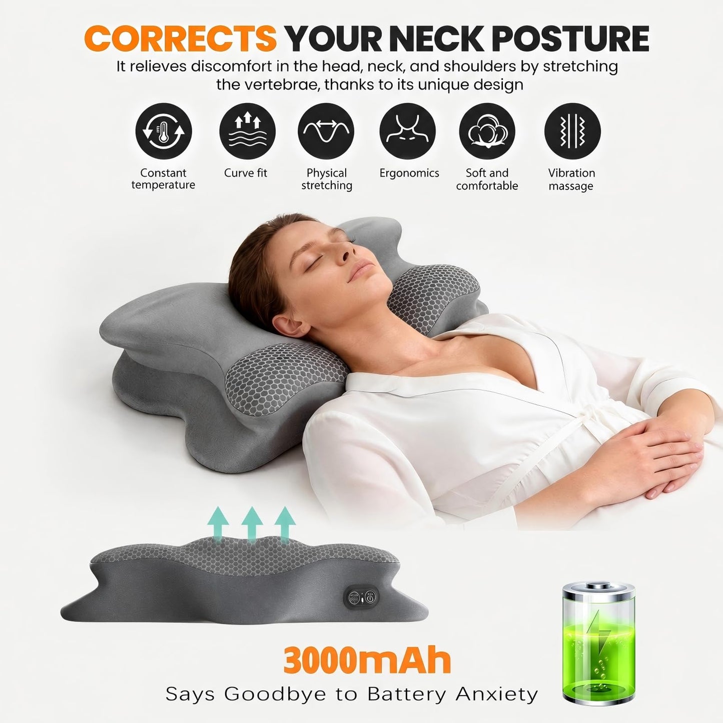 TUFPUZRLCT 3-in-1 Cervical Neck Pillow for Neck Pain Relief with Heating