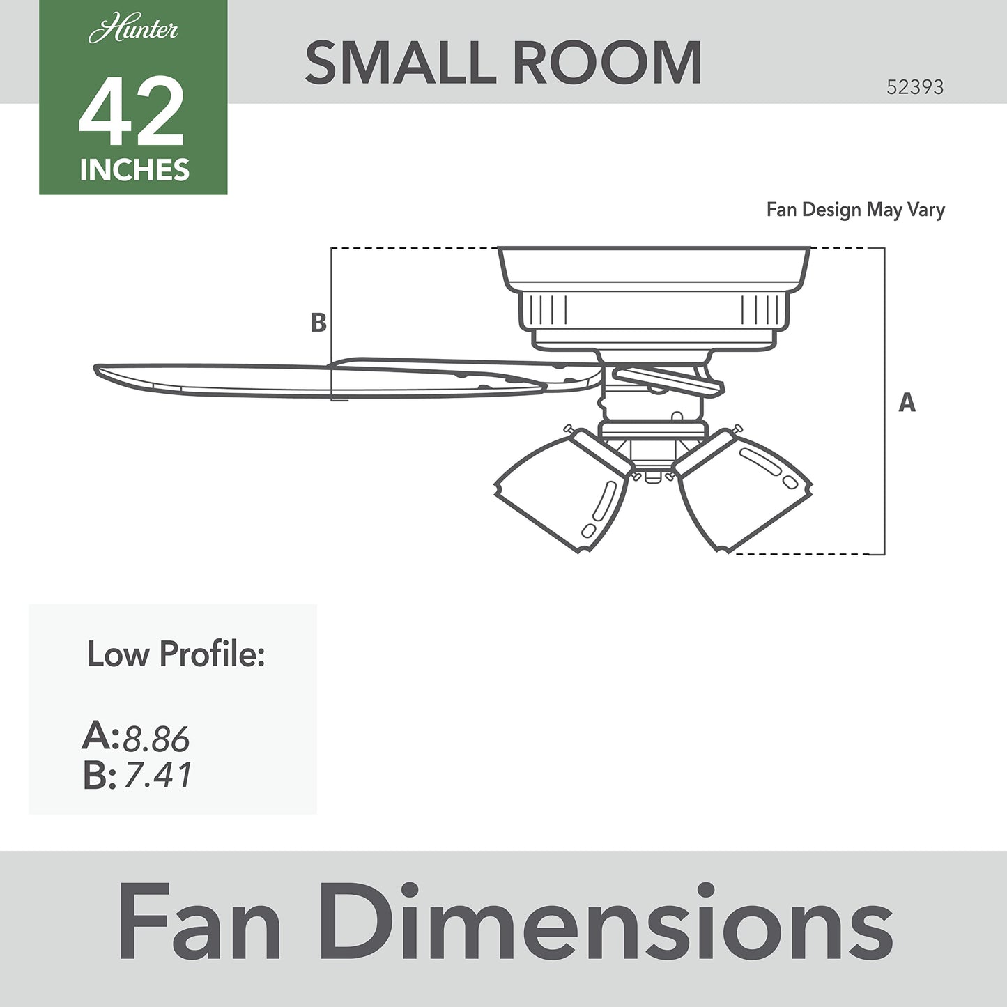 Hunter 42 inch Indoor Ceiling Fan with LED Lights - Black Ceiling Fan with Pull Chain, For Bedroom or Living Room, Low Profile Flush Mount, No Remote, 5 Blades - Newsome 52393, Matte Black