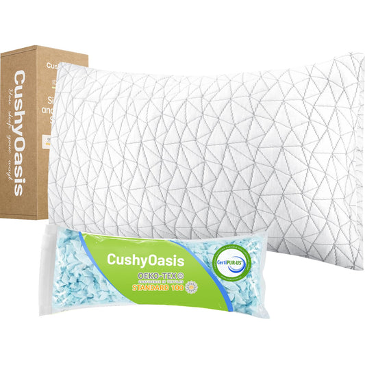 CushyOasis Shredded Memory Foam Pillows, Bed Pillows for Sleeping, Queen Size Pillows, Cooling Pillow, Stomach and Back Sleepers with Removable Washable Pillowcase (Queen*2)