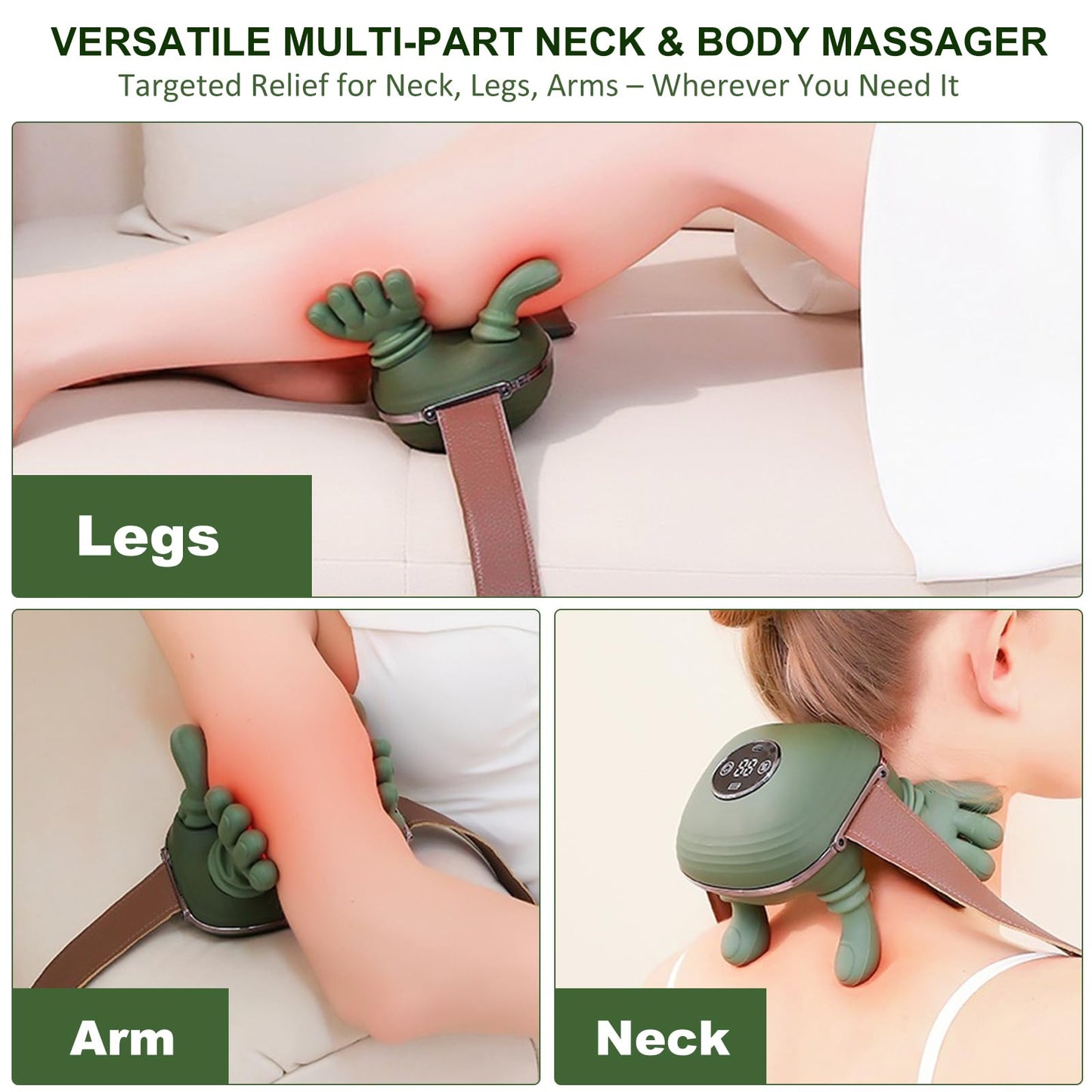 Neck Massager with Heat, Bionic Shiatsu Neck and Shoulder Massager with 4D Kneading Fingers, LCD Display & Adjustable Intensity, Heated Neck Massage Device Simulates Real Palm to Relax Muscle Tension