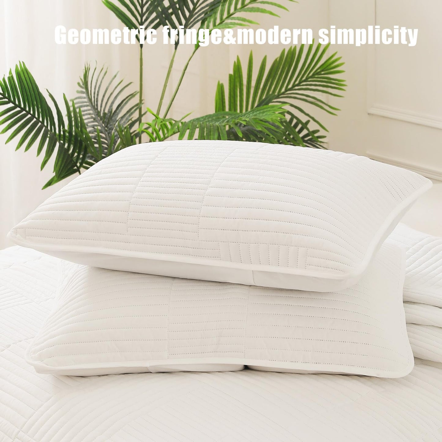 Whale Flotilla Ultra Soft Queen Quilt Bedding Set, Lightweight Microfiber White Quilts Bedspreads Full Size, 3 Piece Ultrasonic Geometric Coverlet Bed Cover for All Seasons