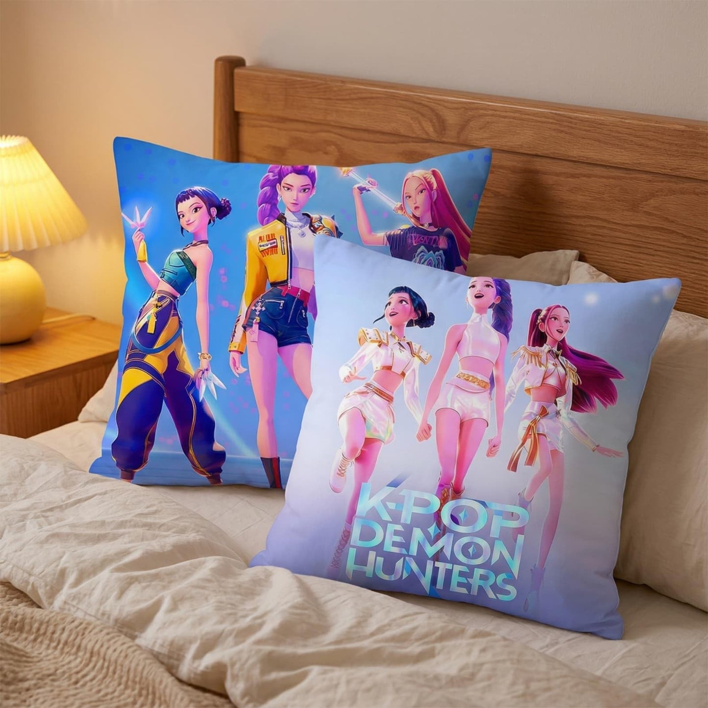 GISEO Demon Movie Hunters Pillow Covers, 2 Pack 18" x 18" Korea Pop Unique Designs Decorative Throw Pillow Cases for Themed Parties & Room Decor