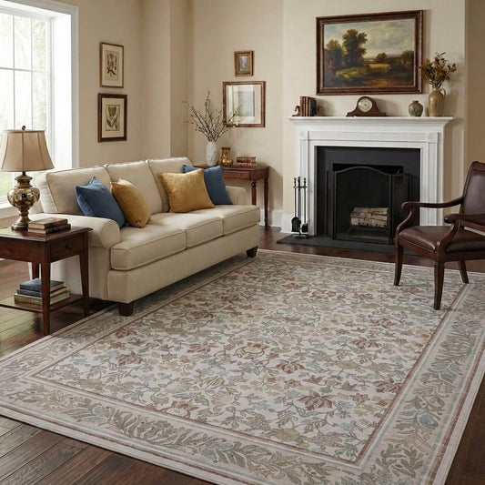 GarveeHome 5x7 Area Rugs Washable Rugs for Living Room, Boho Vintage Rug Non Slip Low Pile Stain Resistance Indoor Soft Large Carpet for Bedroom Dining Room Office Beige Pink