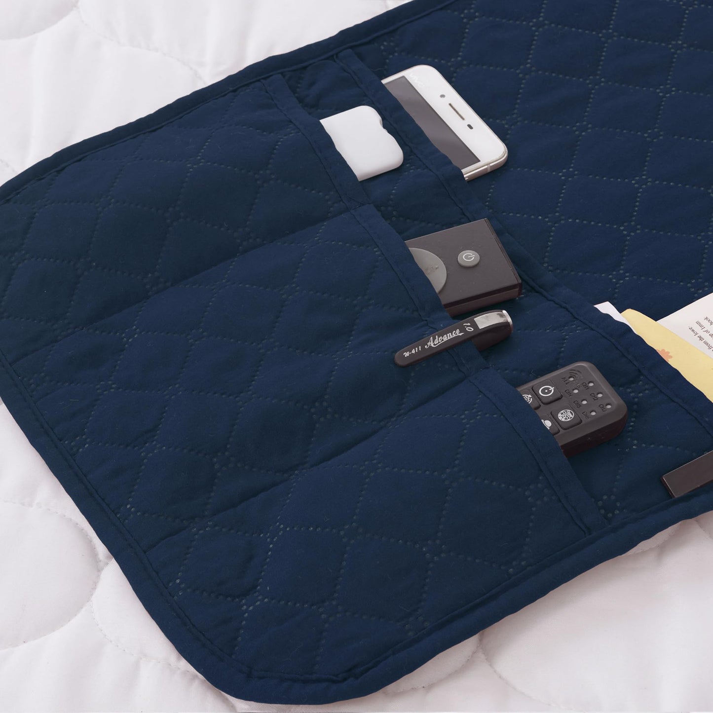 luckyjoyreal Armchair Caddy for Couch Remote Control Holder Premium Durable Non-slip Sofa Armset Organizer Caddy Storage for Recliner Couch 4 Pocket for Cell Phone Magazine 35"x13" Navy 1 Piece