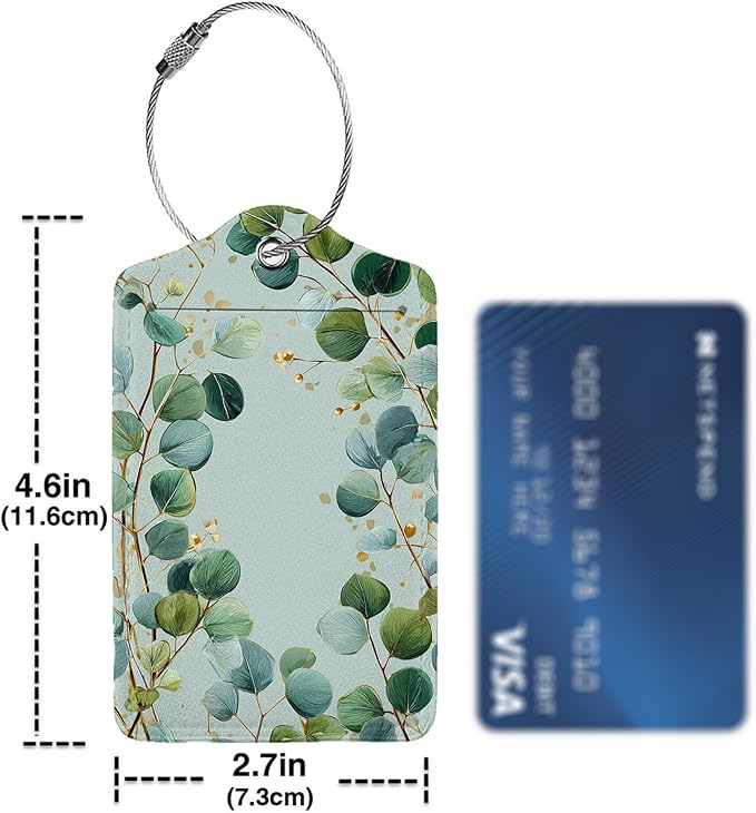 Eucalyptus and Branches Leaf 3 Pack Luggage Tags for Suitcases, PU Leather Baggage Suitcases Tag Name ID Label Privacy Cover Travel Bag Tags for Women Men Boys Girls
