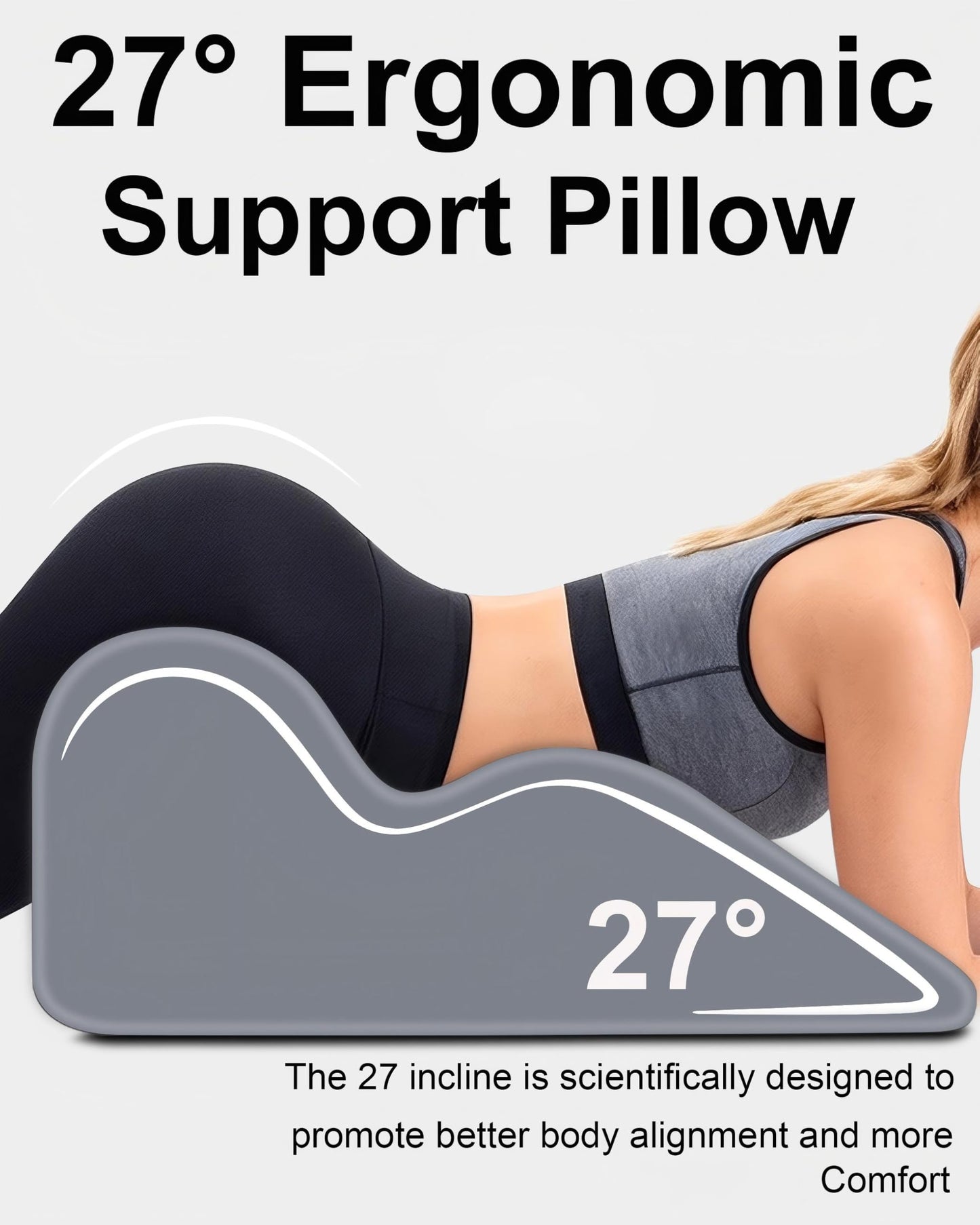 HOMEPAC Memory Foam Wedge Pillow, 27 Degree Ergonomic Support, Grey