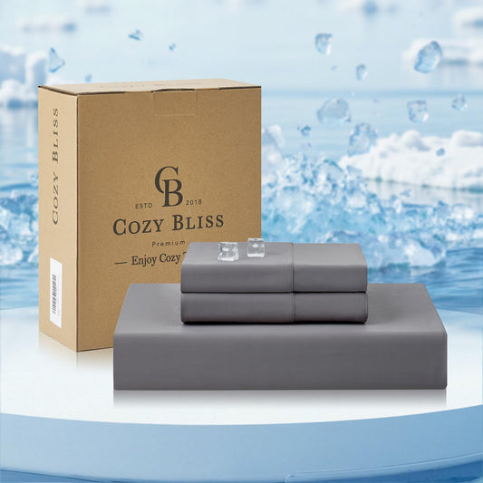 Cozy Bliss Premium Cooling Sheet Set Queen Size, Q-Max>0.45, 3PCS No Flat Sheet with 2 Pillowcases, Breathable Fitted Sheet for Hot Sleepers & Night Sweats, Deep Pocket Up to 18 Inches, Dark Gray