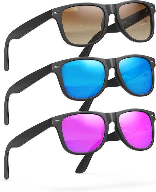 Sunglasses Womens Men Polarized UV400 Protection Trendy Classic Retro Square Mirrored Womens Sunglasses 3 Pack