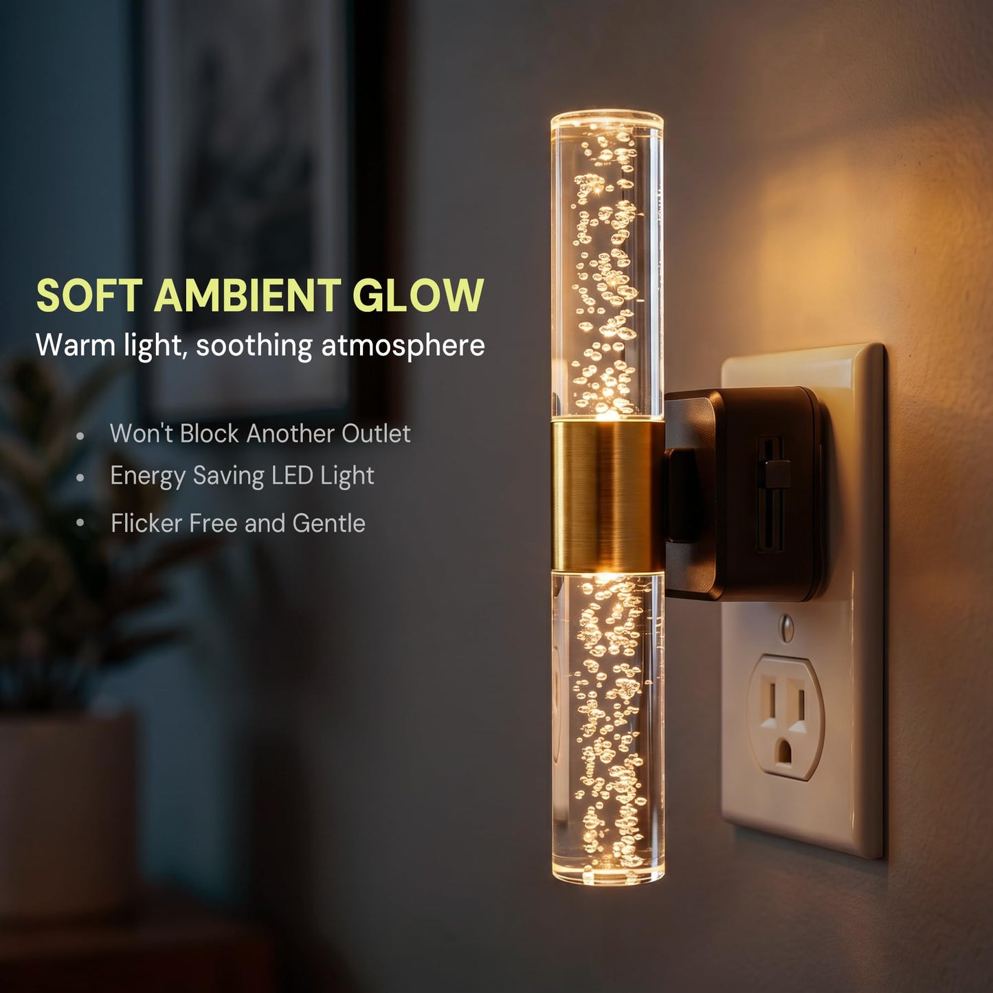 L LOHAS LED Night Light Rotating,[2 Pack] Night Lights Plug into Wall, Auto Light Sensor Nightlight Dimmable 100LM, 3000K Soft Light, LED Acrylic Bubble Nightlight Plug in for Bedroom Bathroom Hallway
