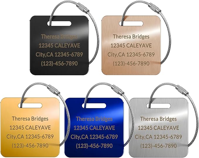(5Pack Made in USA) Custom Personalized Luggage Tags-Customized Unique tag for Suitcase Backpack Travel,Bags (Round (2 × 2))