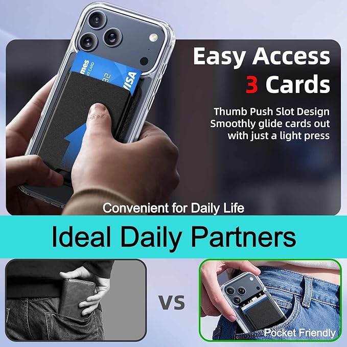 Ntwinro Magnetic for iPhone 17 Pro Max Clear Case (Compatible with MagSafe) with Black Detachable Wallet & Card Holder for 3 Cards [RFID Blocking] Military Grade Protective Slim Phone Cover