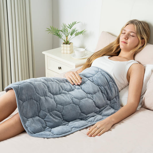 Wemore Weighted Lap Blanket 7lbs for Adults, Small Weighted Blanket Throw for Travel, Soft Weighted Lap Pad for Relaxation, Calming, Napping and Sleeping, Machine Washable, Light Grey 29" x 24"