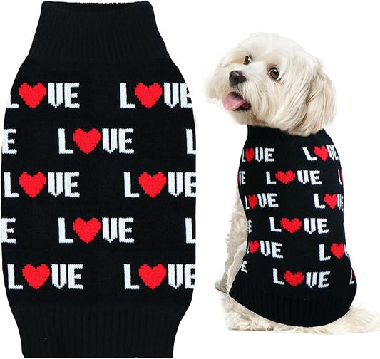 GOYOSWA Valentines Dog Sweater, Dog Valentines Clothes Outfit Knitted Sweaters for Small Medium Large Dogs Pets (Black Love, Large)