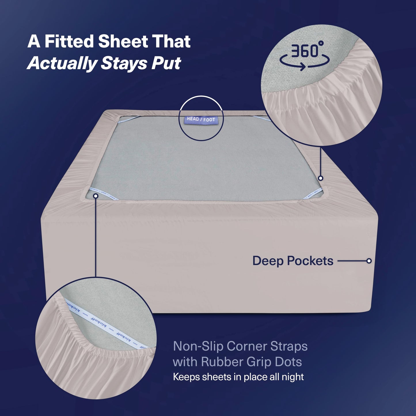 Kickoff Viscose Bamboo Fitted Sheet King Size, 100% Organic Cooling Sheets Fitted ONLY Viscose Bamboo Sheets King Size Bed Sheet for Hot Sleepers, Extra Deep Pocket, 4 Corner Strap (K, Dove Grey)