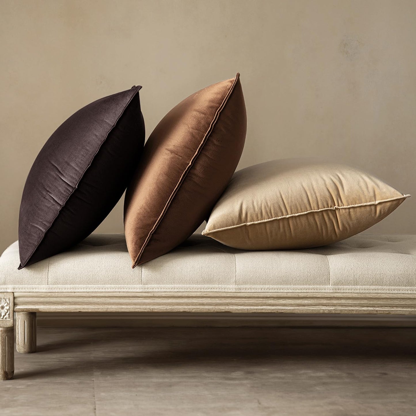 MIULEE Dark Brown Velvet Throw Pillow Covers 26x26 Soft Decorative Solid Square Euro Sham Cushion Cases Pack of 2 Modern Luxury Home Decor for Couch, Sofa, Bedroom