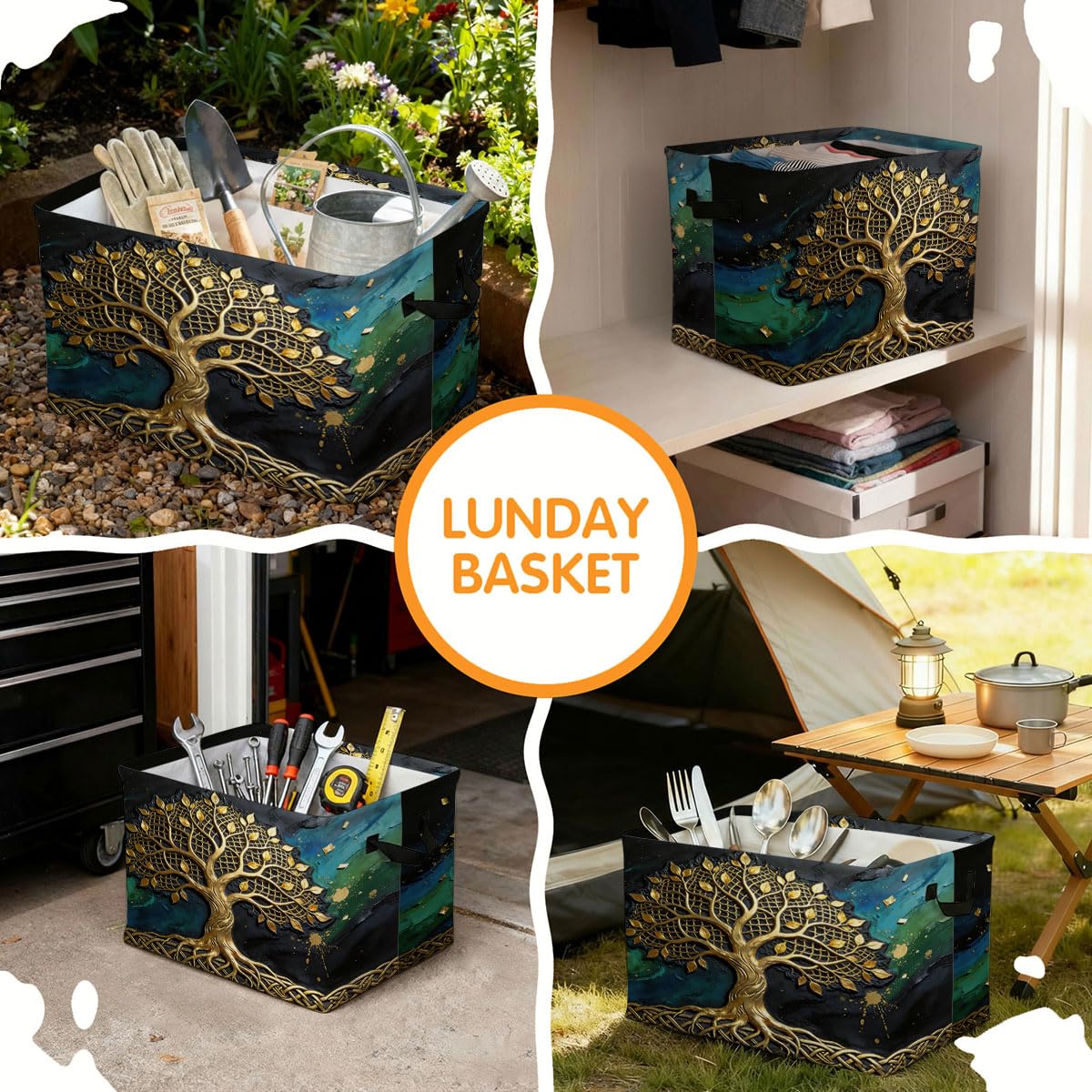 Golden Life Tree Foldable Laundry Basket Hamper with Handles, 56L Large Capacity Toy Storage Organizer, Collapsible Clothes Hamper for Home Decor and Bedroom Organization.