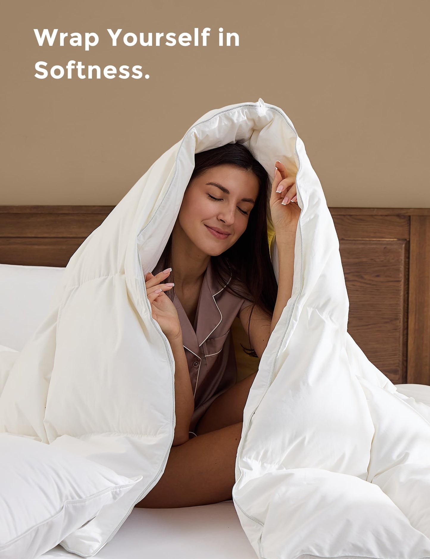DWR Goose Feather Down Fiber Comforter Queen Size, Fluffy White Duvet Insert, Buttery-Soft and Breathable, Marshmallow-Like Loft, All Season Hotel Luxury Bedding, 8 Corner Tabs, 90" x 90"