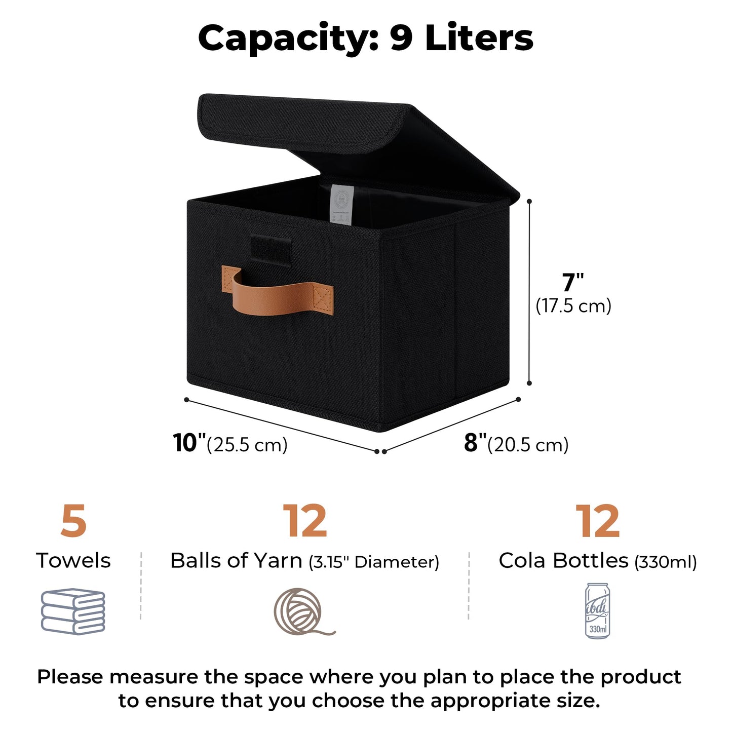 GRANNY SAYS Small Storage Bins with Lids, Small Storage Boxes, Shelf Baskets for Shelf, Collapsible Storage Bins for Living Room, Bedroom, 10x8x7 Inch, Black, 2-Pack