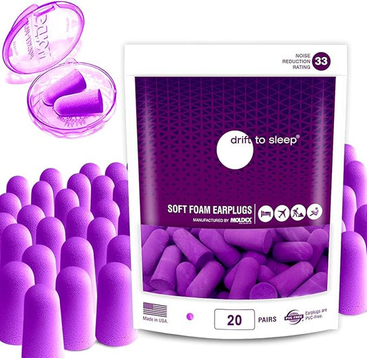 MOLDEX Soft Foam Earplugs Softies® Ear Plugs for Sleeping, Snoring, Work, Travel, Shooting -33dB Highest NRR Made in USA (Purple, 20 Pairs)