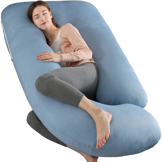 Elover Cooling Pregnancy Pillows for Sleeping, U Shaped Full Body Pillow with Removable Cover, Pregnant Women Must Haves,Maternity Essential,Blue
