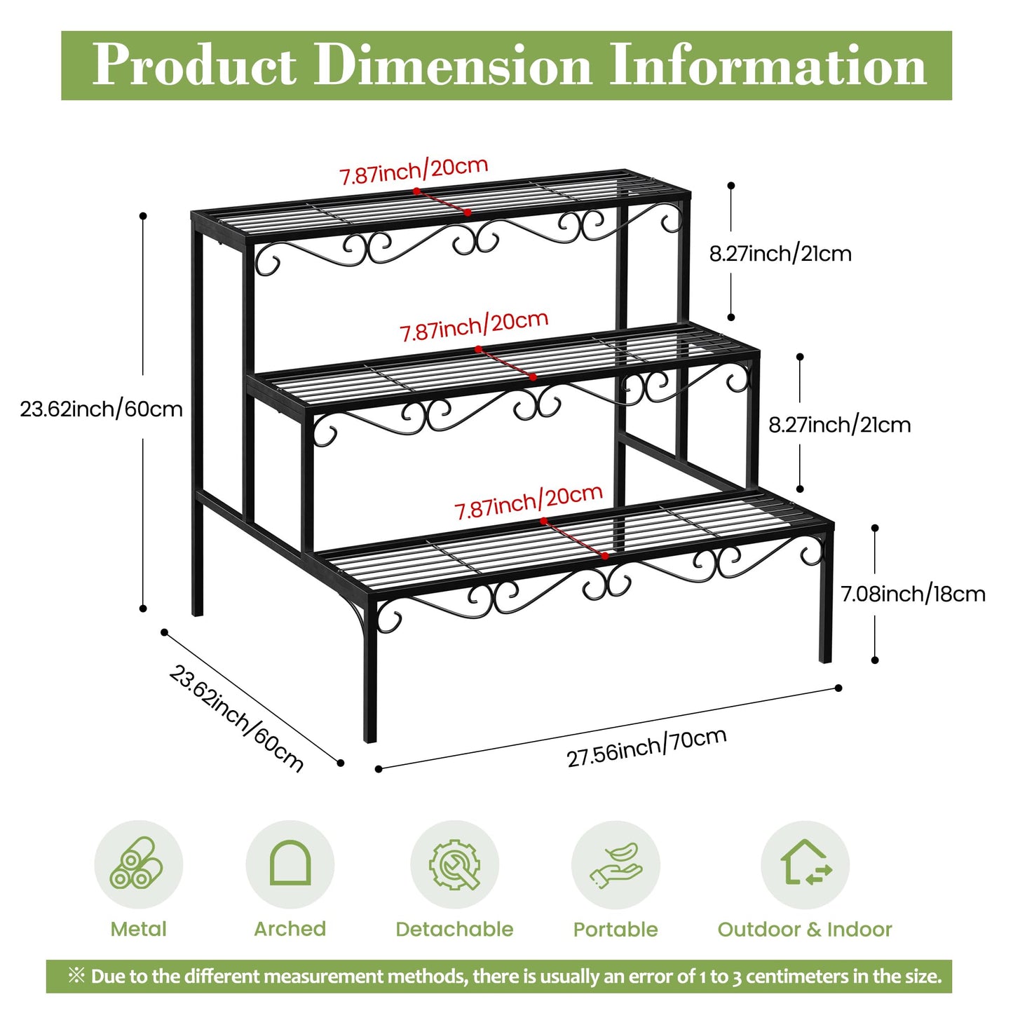 SIMHOMSTOR Plant Pot Stand Shelf, 3 Tier Flower Ladder Display Rack, Metal Succulent Plants Storage Holder for Outdoor and Indoor, Black