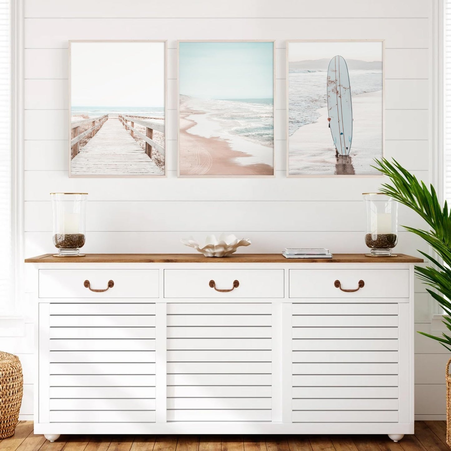 Beach Coastal Wall Art Pictures Beachy Ocean Canvas Wall Decor Surf Aesthetic Wall Art Surfboard Beach Painting Poster Coastal Ocean Artwork Prints for Bathroom Room 16x24 Inch Unframed Set of 3