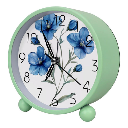 IROLSKDNFH 4.3" Decorative No Ticking Analog Alarm Clock, Battery Operated Desk Clock with Light, Easy to Set, for Bedroom, Kids, Seniors, Watercolor Blue Flowers