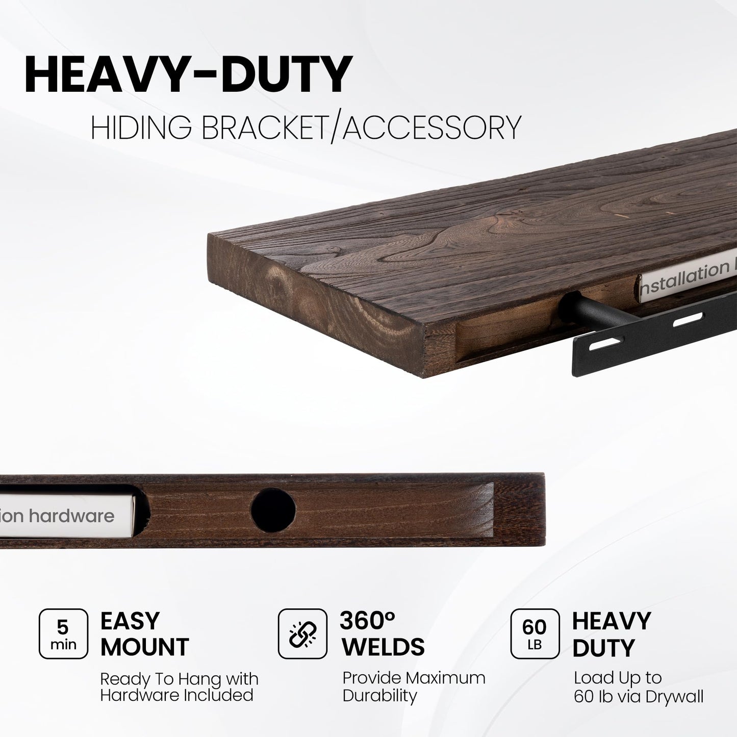 Fun Memories 42" Floating Shelves for Wall, Rustic Solid Elm Wood Floating Shelves - Invisible Bracket Mount, Extra Long Wall Mounted Shelf for Living Room, Bathroom, Bedroom, Kitchen, Walnut