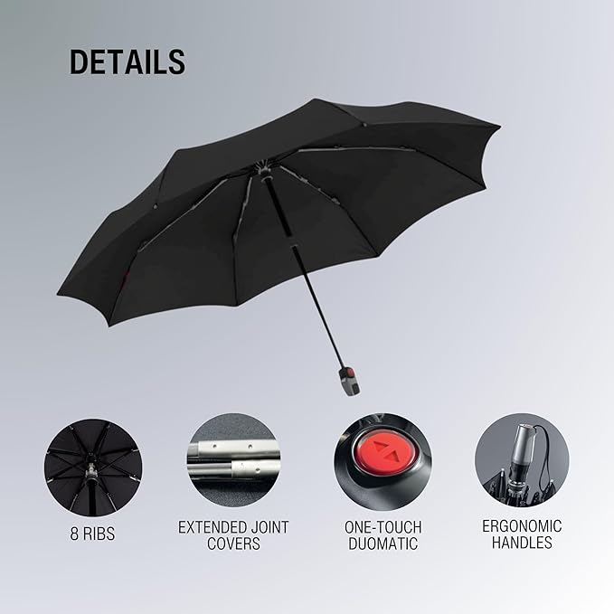 Knirps T.200 Duomatic Compact Rain Umbrella in Check Hunter– Wind Tunnel Tested to 93 mph, Aluminum Steel Fiberglass Frame, 38in Canopy, OEKO-TEX, High-Performance Automatic Travel Umbrellas