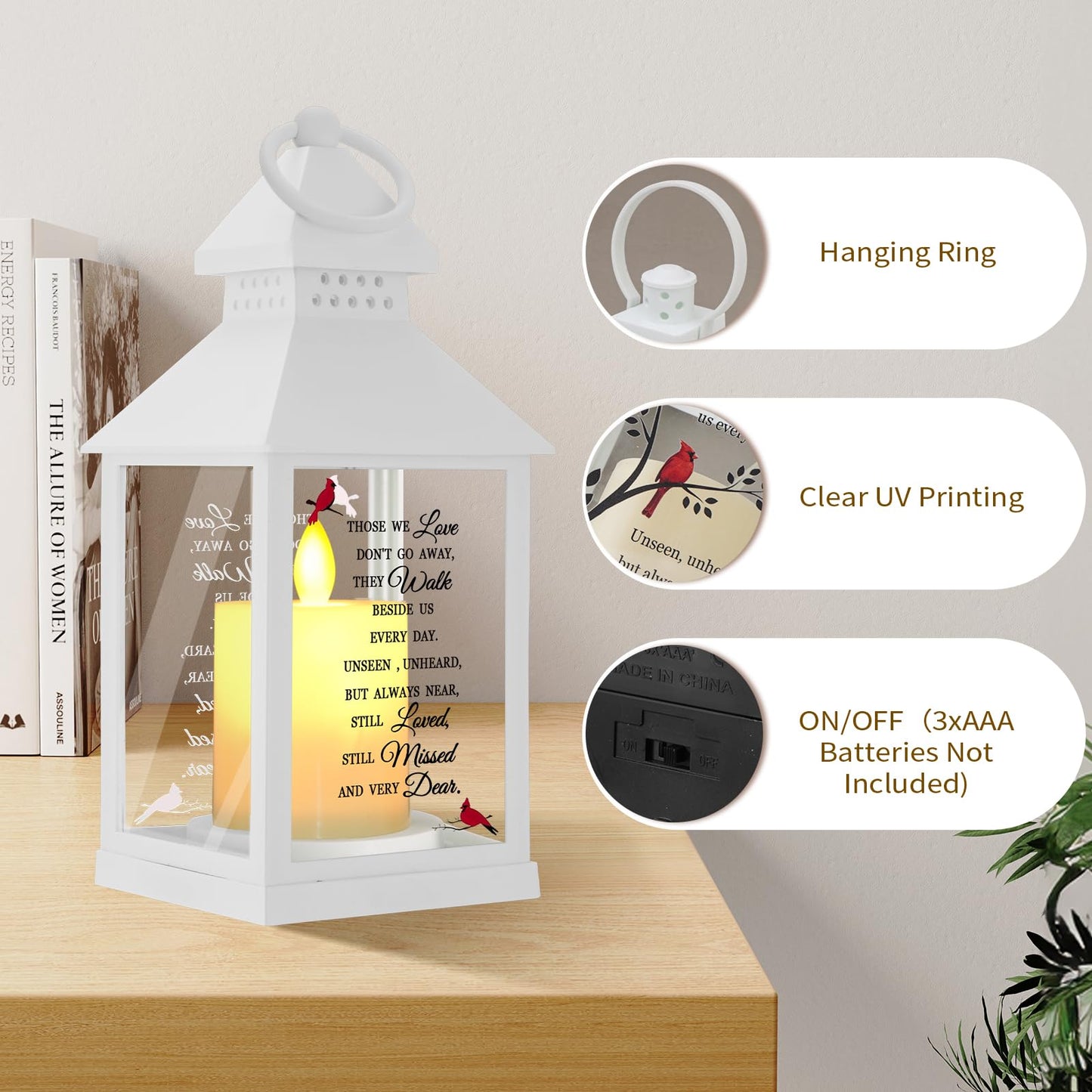 Sympathy Gifts for Loss of Loved One, Memorial Gift Lantern with Card, Bereavement Gift Candle Lights, Memory Lamp with Remote for Funeral Remembrance or Condolences (White)