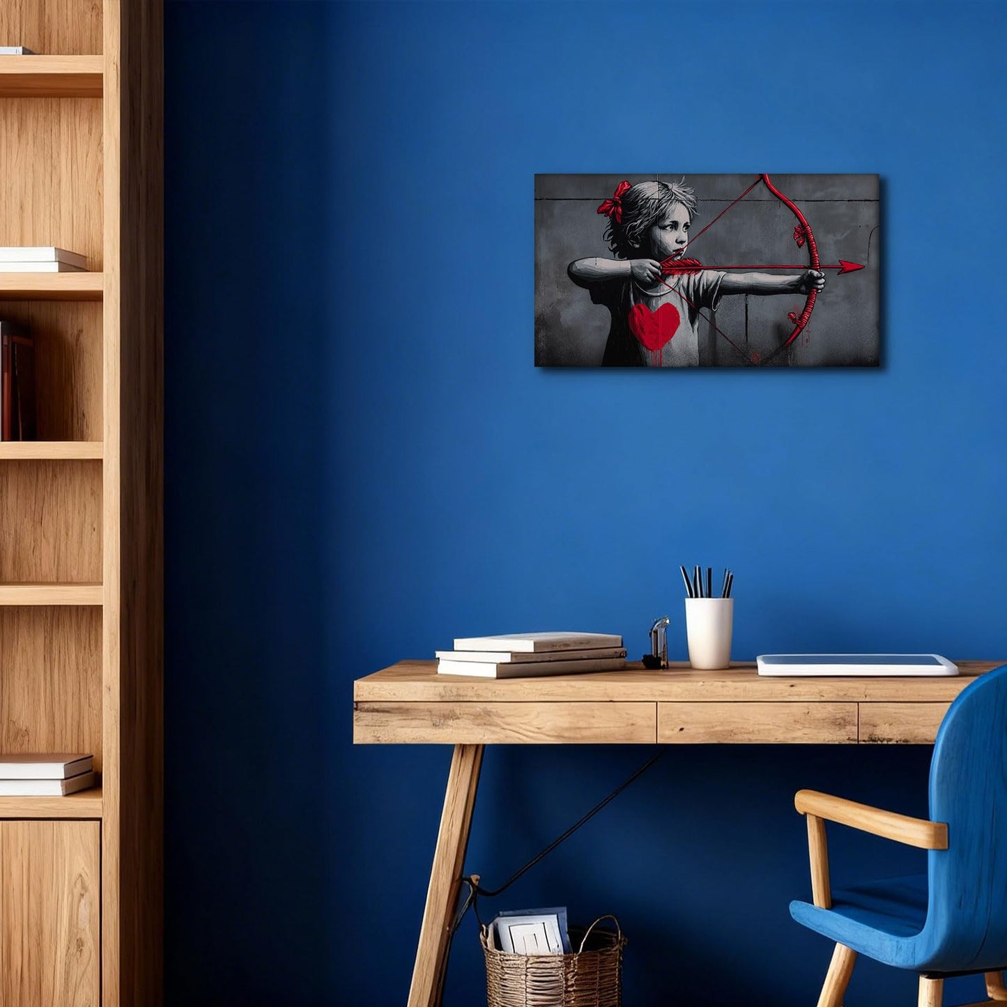 Halioyo Girl with Arrow Canvas Wall Art, Romantic Graffiti Street Art Print with Red Heart Poster, Morden Black Red Wall Decor for Living Room Bedroom Dorm Home Decor, Ready to Hang(12x16 inch)
