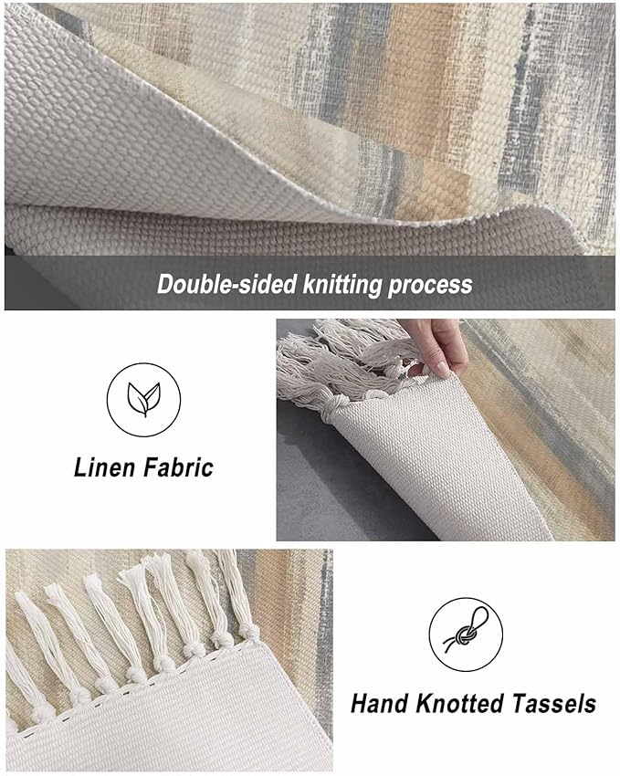 Beige Gray Brown Kitchen Hallway Runner Rug 2X5 Ft Carpet, Washable Woven Abstract Ombre Art Throw Carpet with Tassel, Non-Shedding Vintage Minimalist Gradient Aesthetic Entryway Laundry Rugs
