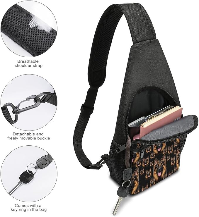 SWEET TANG Women Shoulder Chest Sling Bags Backpacks German Shepherd Black, Fashion Casual Pack Crossbody Bags Daypack Multipurpose for Travel Outdoors Running