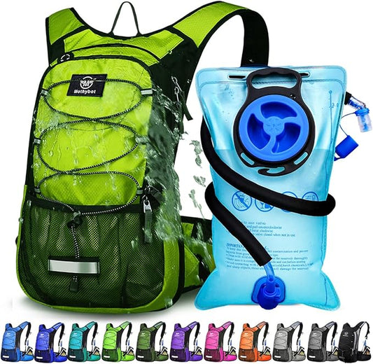 Mothybot Insulated Hydration Backpack Pack with 3L BPA Free Leak Proof Water Bladder, Large Storage Lightweight Hiking Daypack with Waist Pouches & Cooler Layer, for Running, Biking, Camping, Festival