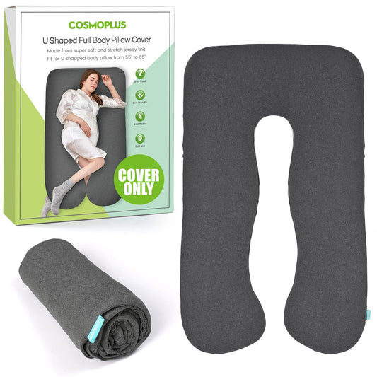 COSMOPLUS 𝐏𝐫𝐞𝐠𝐧𝐚𝐧𝐜𝐲 𝐏𝐢𝐥𝐥𝐨𝐰 𝐂𝐨𝐯𝐞𝐫 U Shaped Full Body Pillow Case 𝐂𝐨𝐯𝐞𝐫 for Maternity,Stretchy Cool Breathable Jersey Fabric, Provides Sleep and Pregnancy Support,Heather Grey