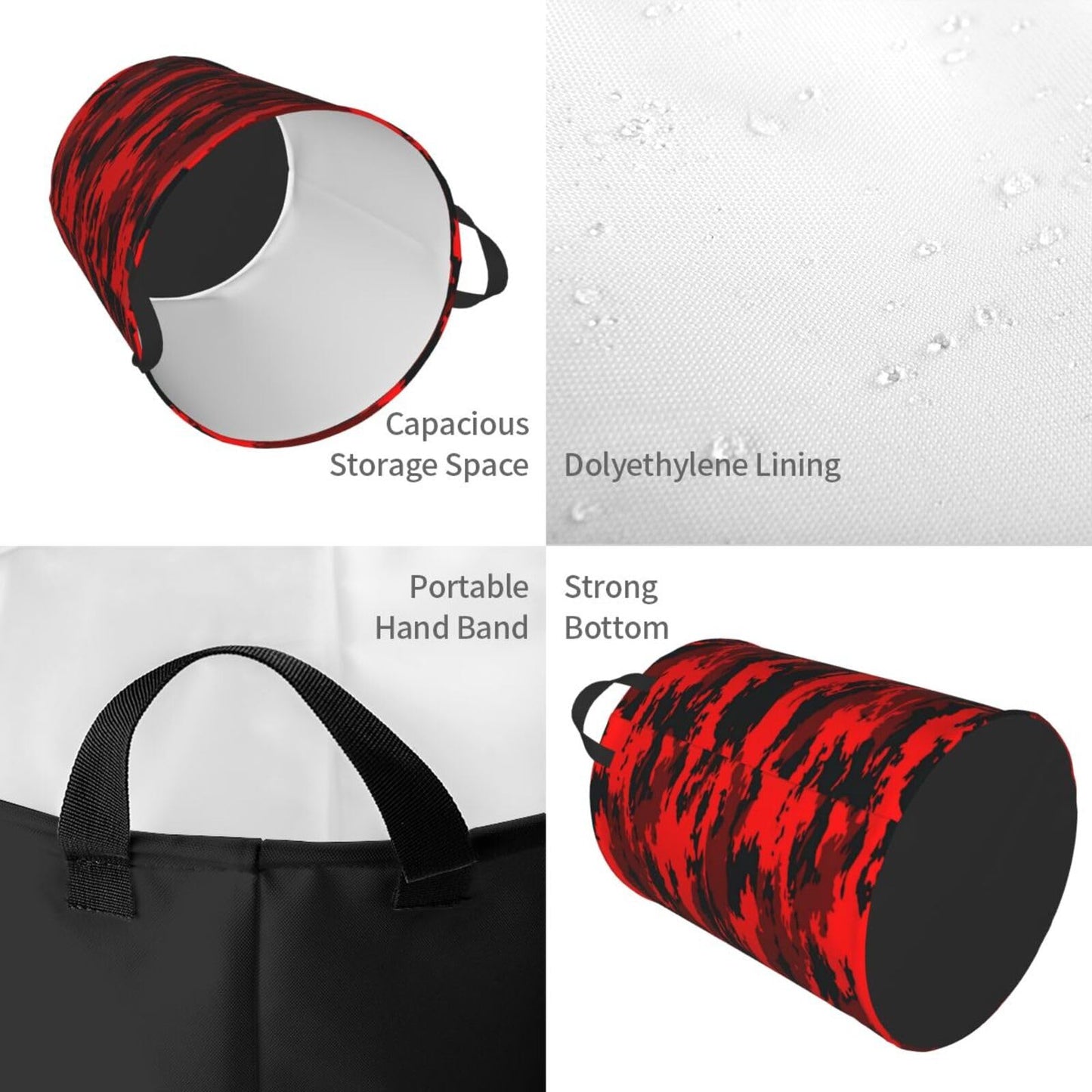 Gbuzozie Black And Red Camouflage Round Laundry Hamper Military Camo Storage Basket Toys Clothes Organizer Bin For Home Bathroom Bedroom Dorm Nursery, 62l