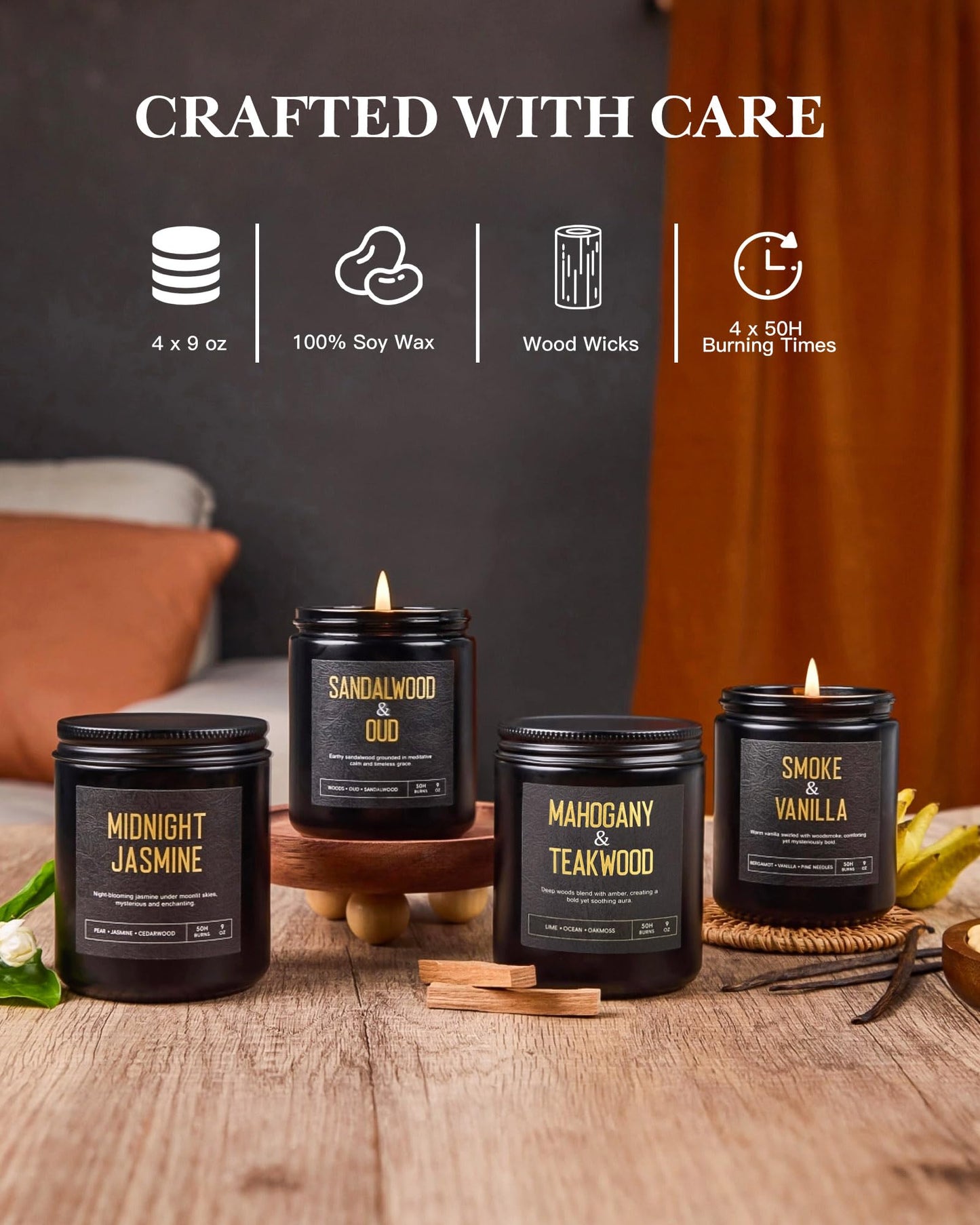 Scented Candles Gift Set, Long Lasting 4 Pack Aromatherapy Candles for Home