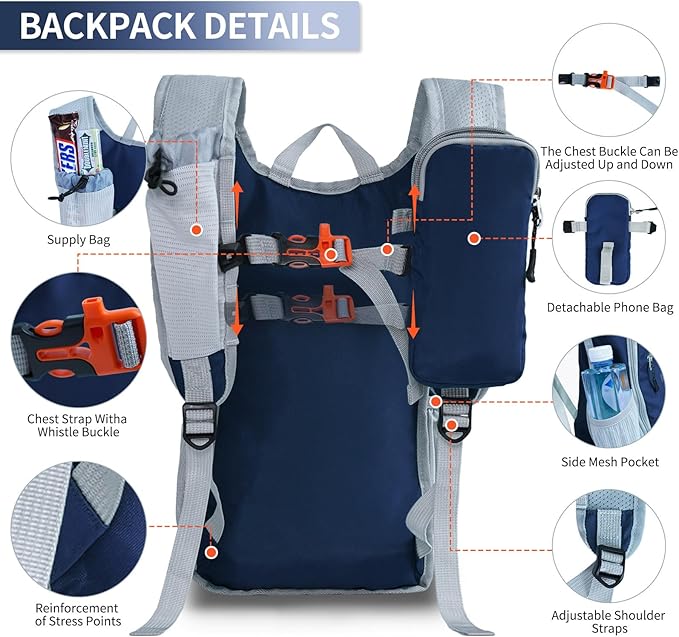 HIGH EXPERIENCE Hiking Backpack 10L/15L Small Daypack Lightweight Packable Travel Foldable Water Resistan for Women Men (Navy Blue, 10L)