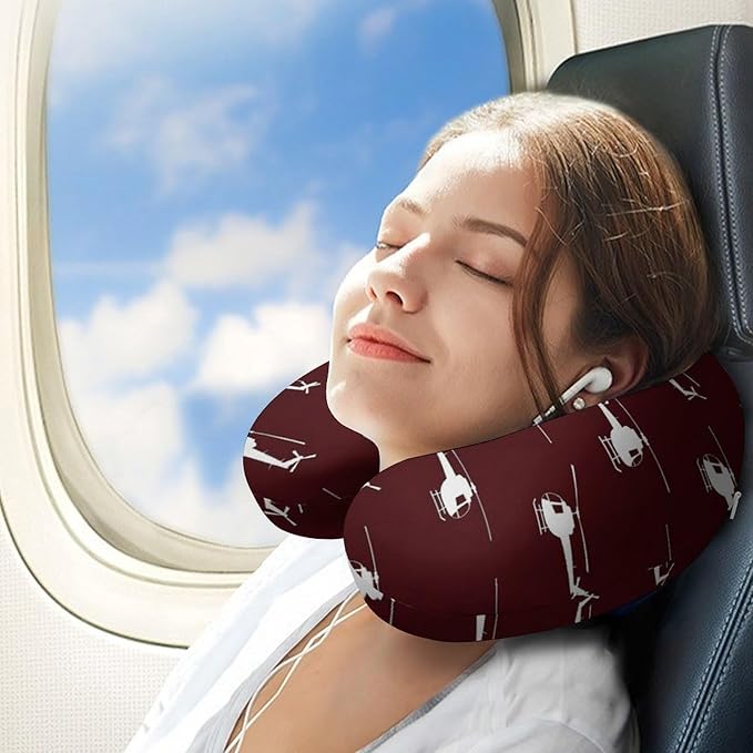 Chin Support Travel Pillow Memory Foam U Shaped Cushion Unique Design Helicopter, Breathable Washable Cover for Men Women Airplane Car Sleep