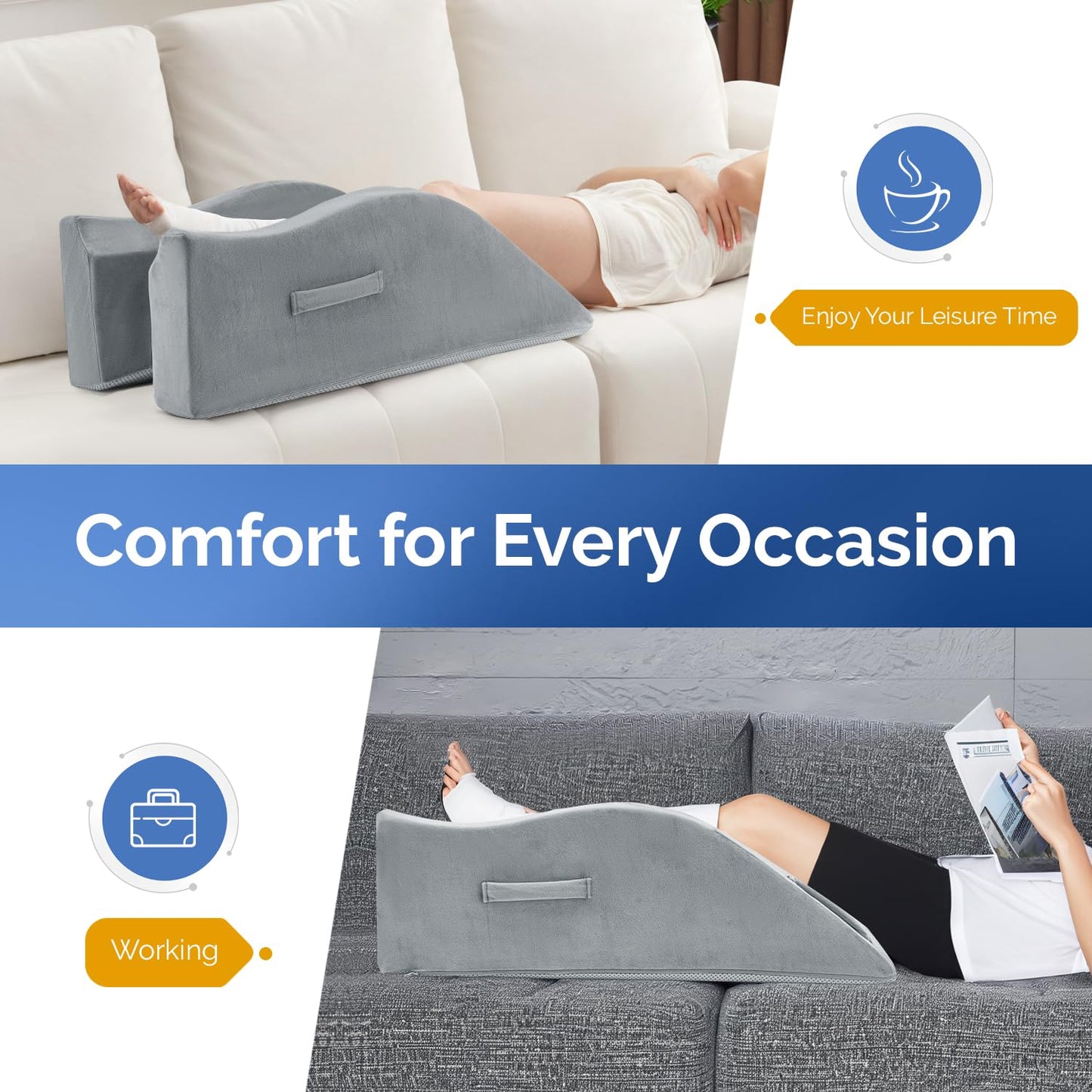 Dreamer Car Leg Elevation Pillow for After Surgery, Injury, or Rest, Ankle Fixation Leg Pillow, Supportive Memory Foam Wedge Pillow for Legs Pain Relief with Anti-Slip Base & 3 Handles