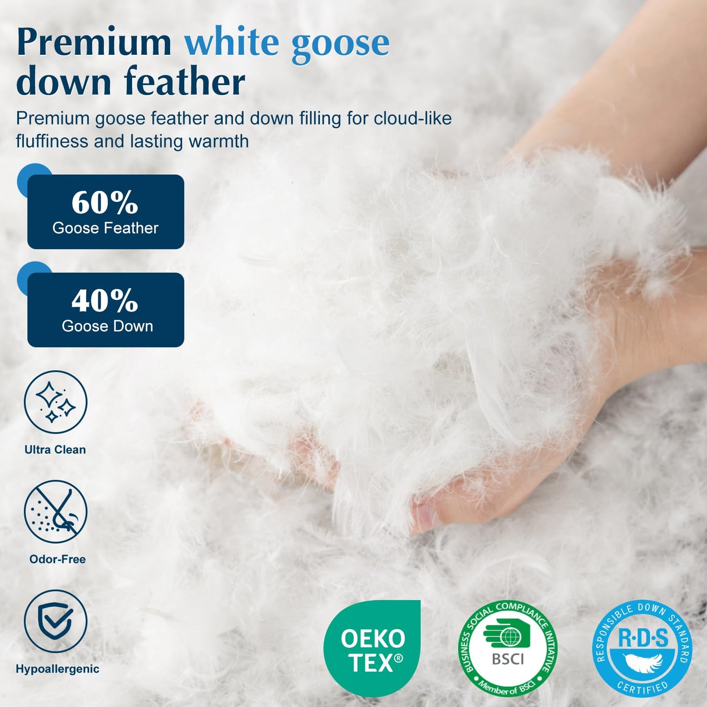 LIANLAM Goose Feather Down Pillows Queen Size Set of 2, 3-Chamber 5 Star Hotel Pillow for Deep Sleep,Soft Bed Pillows for Neck Pain Relief, Perfect for Side Sleeper, 100% Cotton Shell(2 Pack,20"x30")
