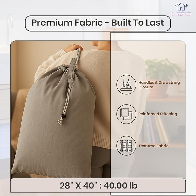 LFH Home Cotton Canvas Large Laundry Bag with Handle, Heavy Duty Drawstring Closure Washable Laundry Bags, School Travel, Home, Hotel, College Dorm, Organizer Sack, Toys Clothes 28x40 (Pack of 6)-Grey