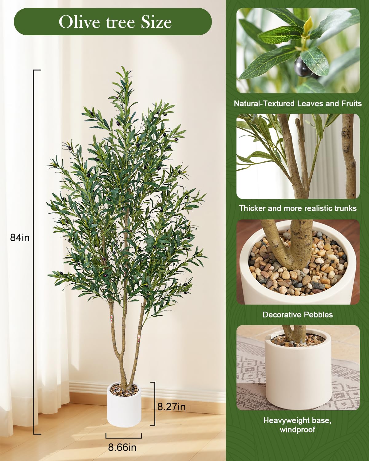 Sillaff Olive Tree 6FT Fake Tree Faux Plants Indoor with Pot Artificial Tree Nearly Natural Olive Branches and Fruits for Living Room Home Office Decorations