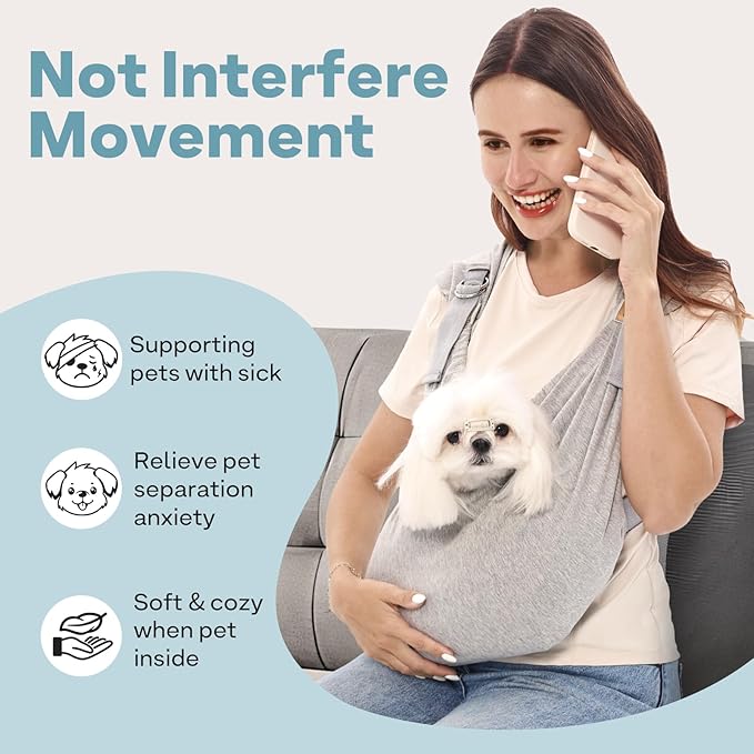Supet Dog Carrier Sling for Small Dogs, Front Facing Cat Sling Carrier Chest, Hands Free Pet Sling Carrier, Adjustable Dog Front Carrier, Reducing Back Pain, Anti Pet Anxiety (Grey, Regular)