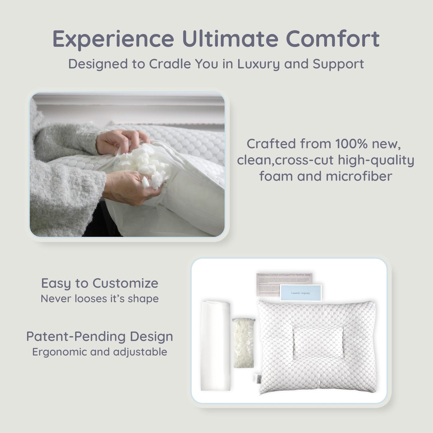 Lussi & Company Orthopedic Pillow - 20x26” Adjustable Cervical Neck Pillow for Sleeping, (Pack of 1) Ergonomic & Rectangular Memory Foam Pillow for Neck Support - Patent Pending