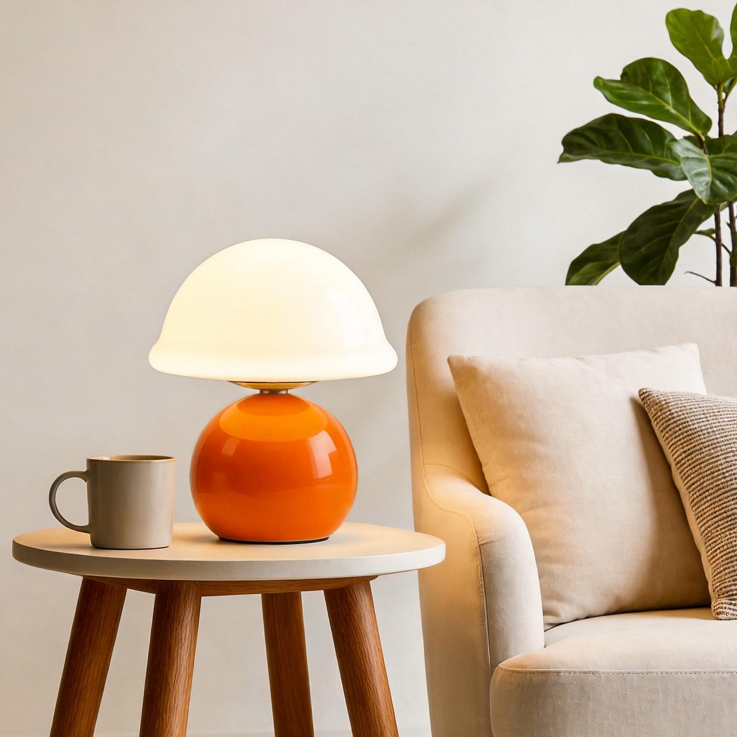 Komothala Mushroom Table Lamp for Bedroom, Cozy Bedside Lamp with Glass Shade, Stepless Dimmable Nightstand Lamp for Relaxing Bedroom Decor & Aesthetic Home (Orange)