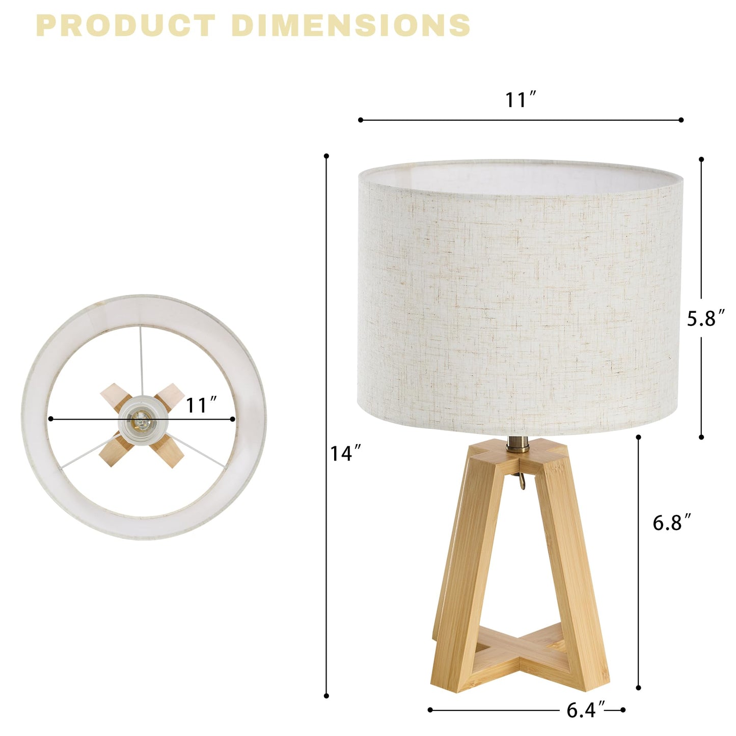 Booniture Cross-Base Table Lamp, Small Bamboo Bedside Lamp with Beige Linen Lampshade, Boho Modern Nightstand Lamp for Bedroom Living Room Office,E26 Socket (Natural Color)