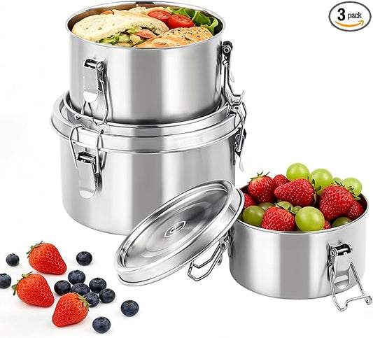 NAYELF Food Storage Containers With Lids,3pcs/set Stainless Steel Meal Prep Containers,Oven,Freezer,Dishwasher Safe for Snacks,Fruits&On the Go Container