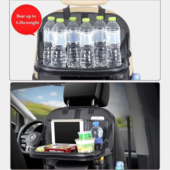 DURASIKO Car Backseat Organizer with Foldable Table Tray,Car Storage Organizer with Tablet Holder,Car Seat Back Protectors Kick Mats,Premium PU Leather Material,Compatible with Most Vehicles